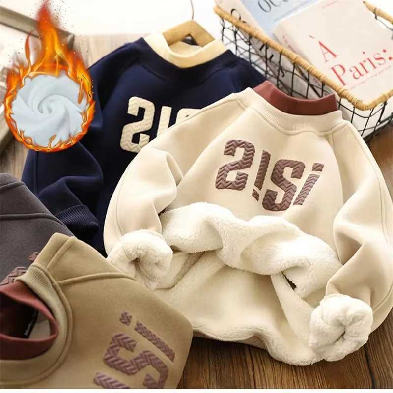 Children Warm Boys Thick Sweatshirts Plus Velvet Plover Kids Winter Casual Clothes Teenager Autumn Printed Sport Shirts 4-14YW260918