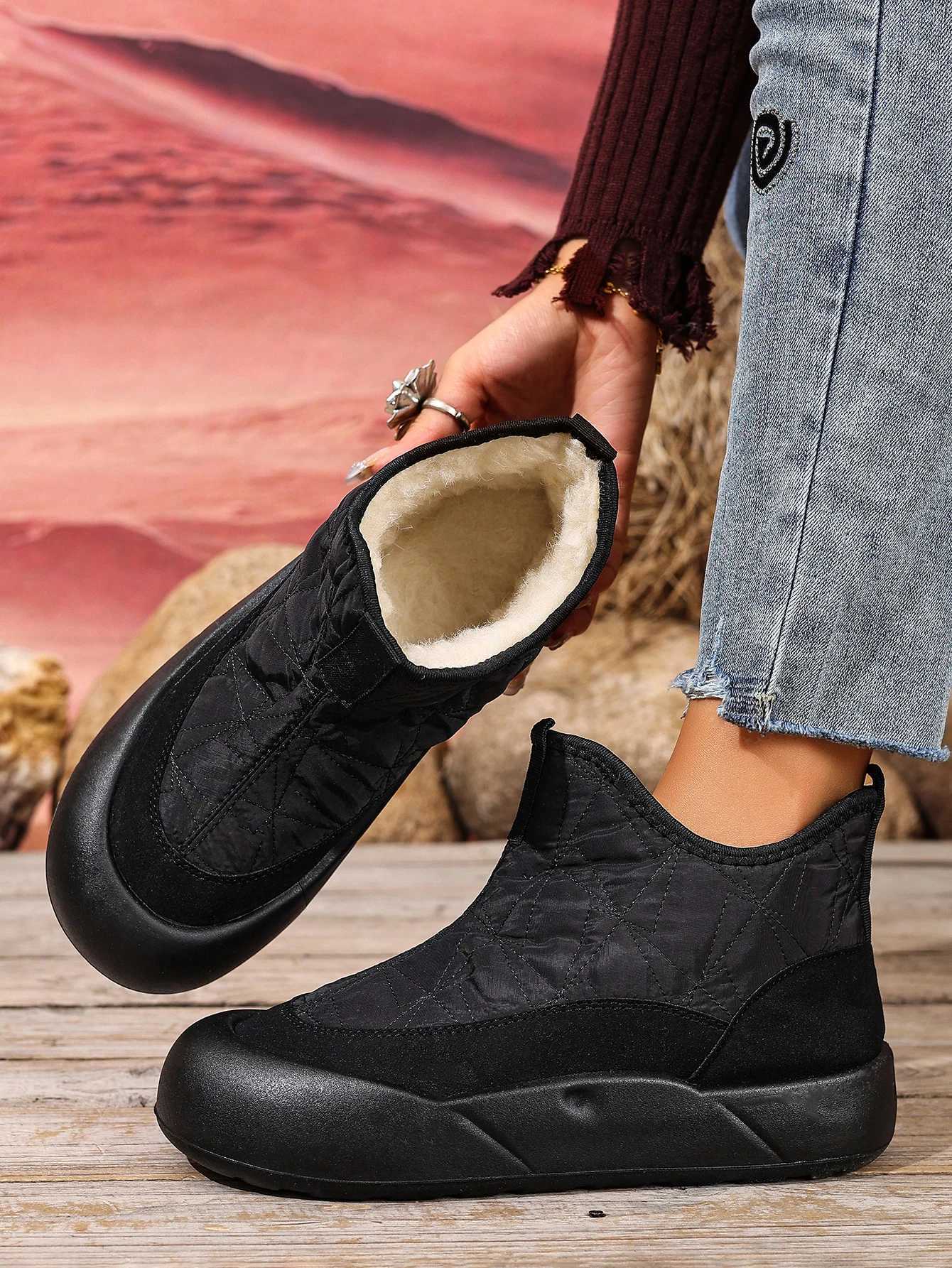 Winter New fleece-lined Casual Women's Soft Bottom Comfortable Cotton Shoes Down Cloth Non-slip Thick Bottom Snow Boots D2609171