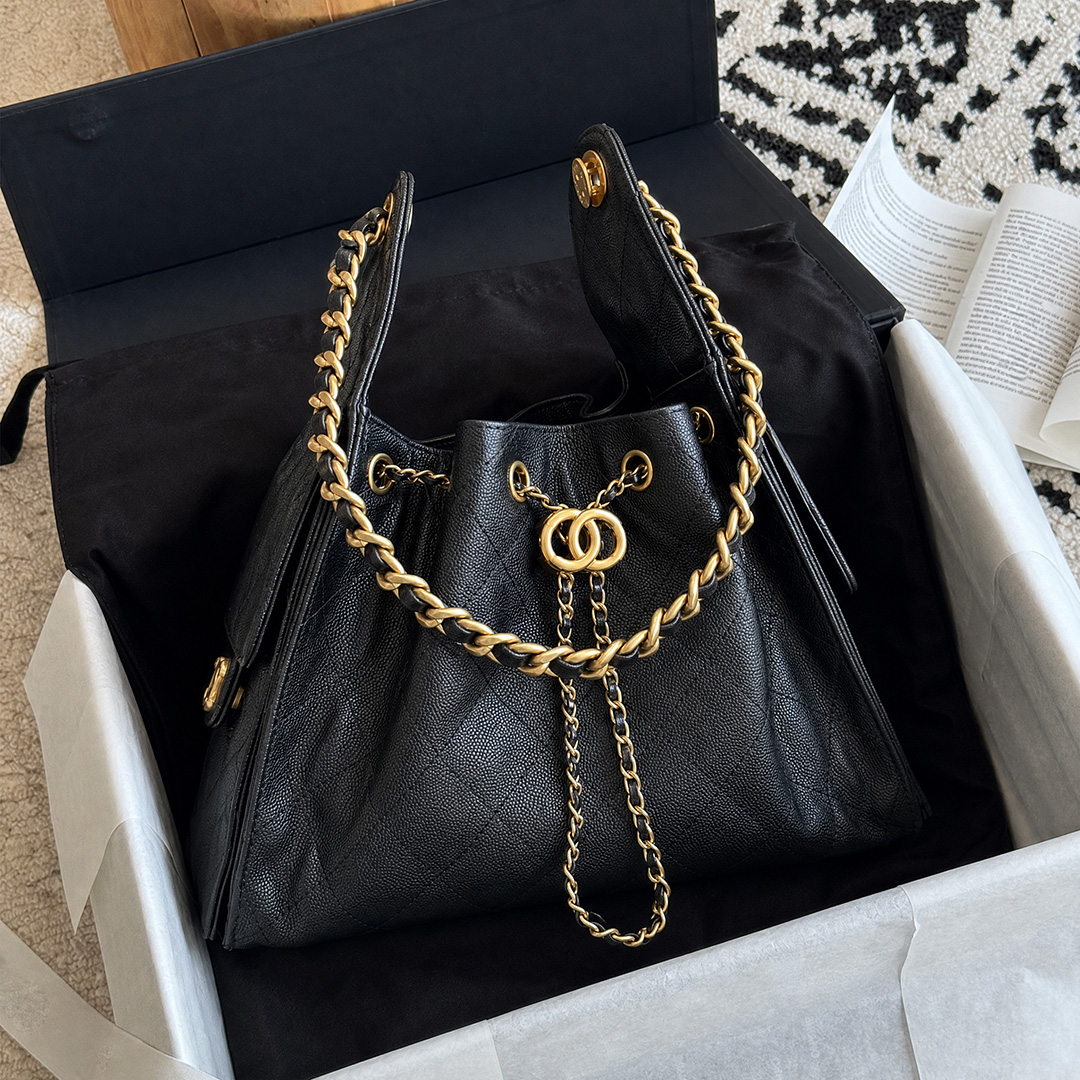 25cm Designer Bags Caviar Texture High-Quality Shoulder Bags Luxury Crossbody Bags Classic Flap and Chain Handbags Genuine Leather Bucket Bags Bowli