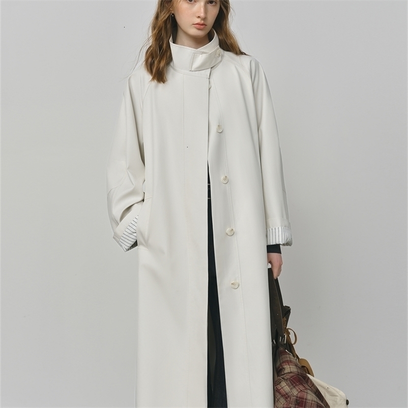 FSLE British Style n Stand Collar Windbreaker Trench Jacket for Women 2025 Autumn Arrival Casual Chic Coats 260917