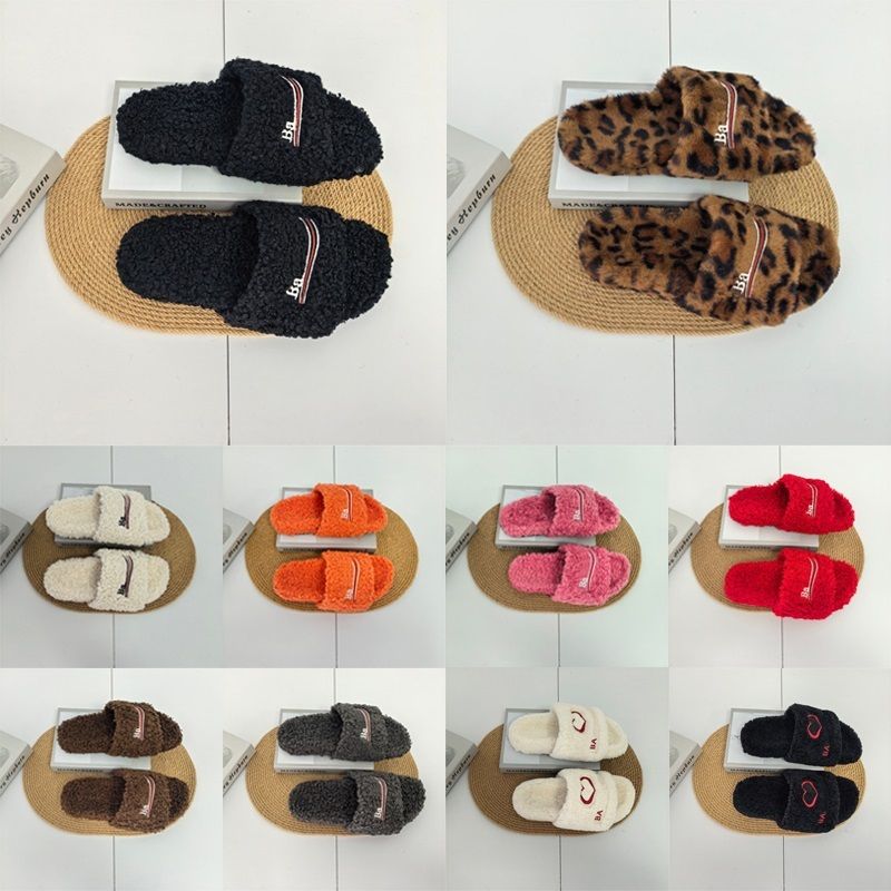 2026 Designer Fur Slides Luxury Paris Sandals Mules Fall Winter Slippers Homewear Men Women Footwear Comfortable Fuzzy Flip Flop Fluffy Wool 35-47
