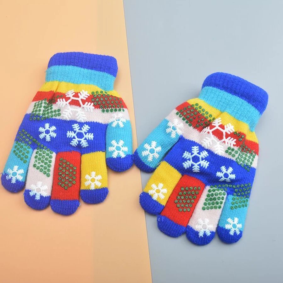 Winter Warm Snowflake Double Layer Kids Gloves for Cold Weather