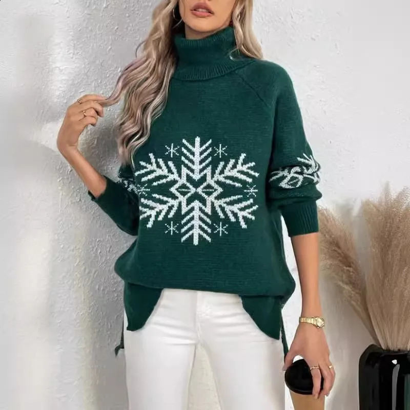 Women Turtleneck Christmas Snowflake Knit Sweater Long Sleeve Thick Warm Loose Pullover Jumpers Winter Holiday Knitted Jumper 260918
