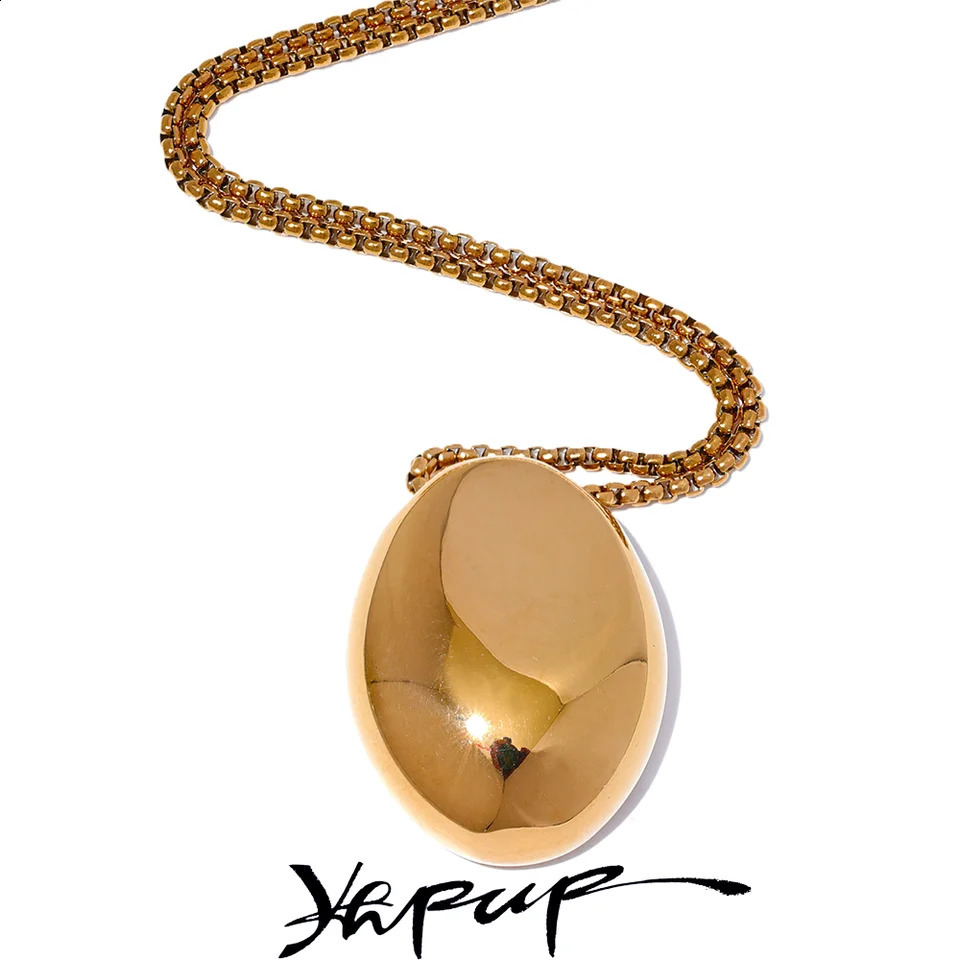 Yhpup 70cm Minimalist Long Unisex Sweater Chain Jewelry 316l Stainless Steel Oval Pendant Necklace for Men Women Waterproof 260917