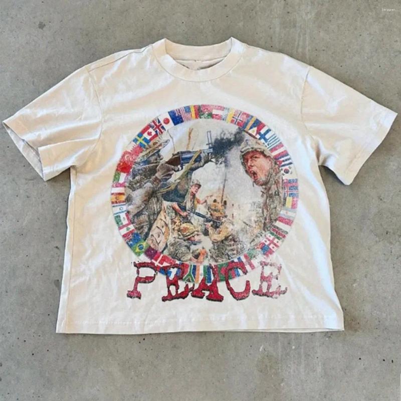Peace In The Retro Pattern Print Summer Men And Women Pure Cotton Fashion Streetwear