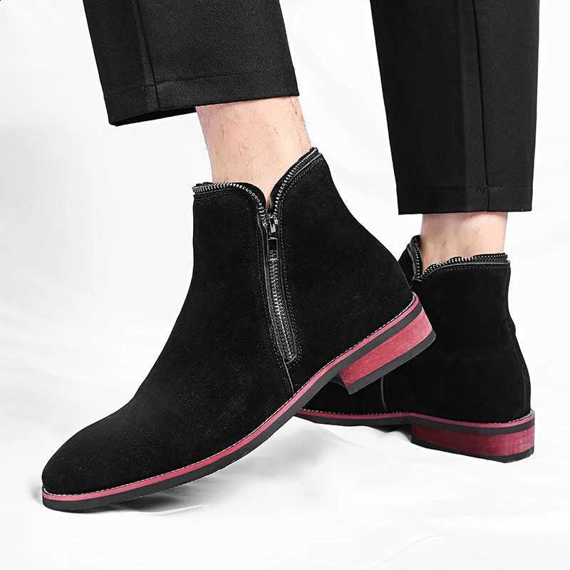 Brand New Chelsea Men's Boots Fashion Low Heel Side Zipper Denim Boots Casual Round Head Business Formal High Top Leather Shoes Q260916