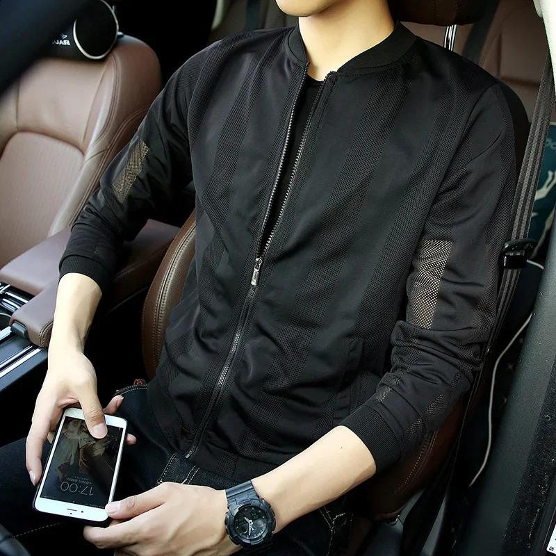 Mens White Cutout Long Sleeve Jacket Summer Striped Sun Protection Coat Black Light Thin Top Jackets Breathable Quickdrying 260918