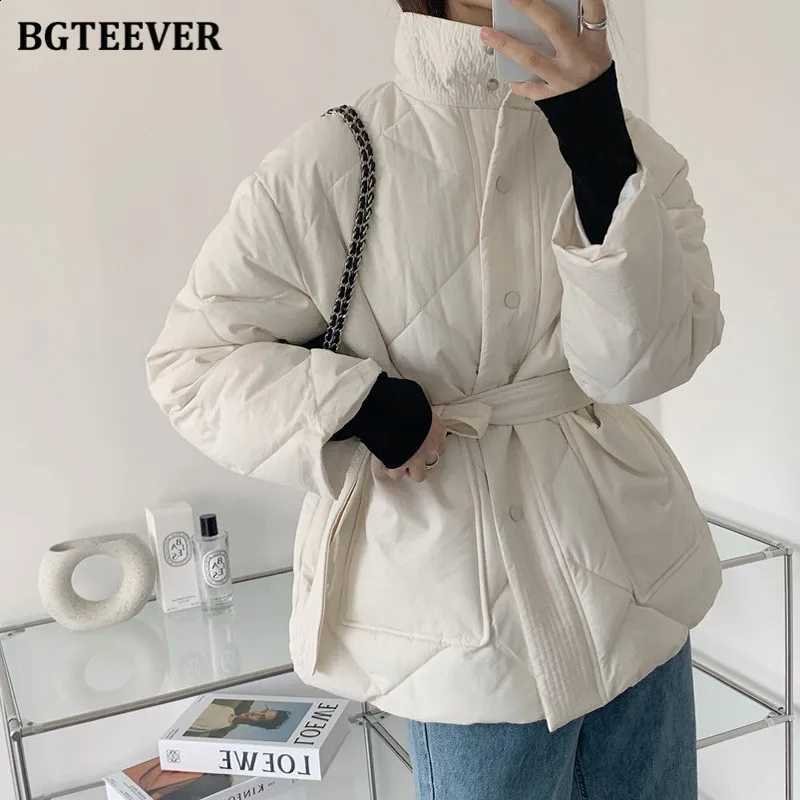 BGTEEVER Winter Thick Cotton Padded Coats Women Single-breasted Zippers Lace-up Female Parkas Stand Collar Female Jackets H2609171