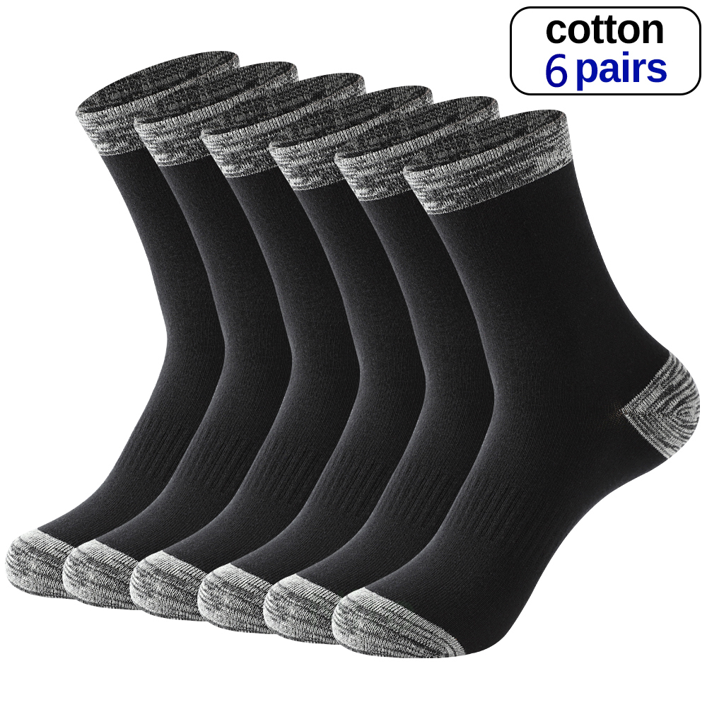 6 Pair Winter Men Cotton Black Leisure Business Long Walking Running Hiking Thermal Socks For Male Plus Size 38-48 J260918