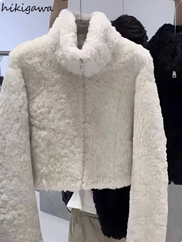 Lamb Wool Coats Women Autumn Winter Clothing Zipper Stand Neck Thicked Outwear Crop Tops Casual Fashion Warm Y2k Jackets 7p137 260917