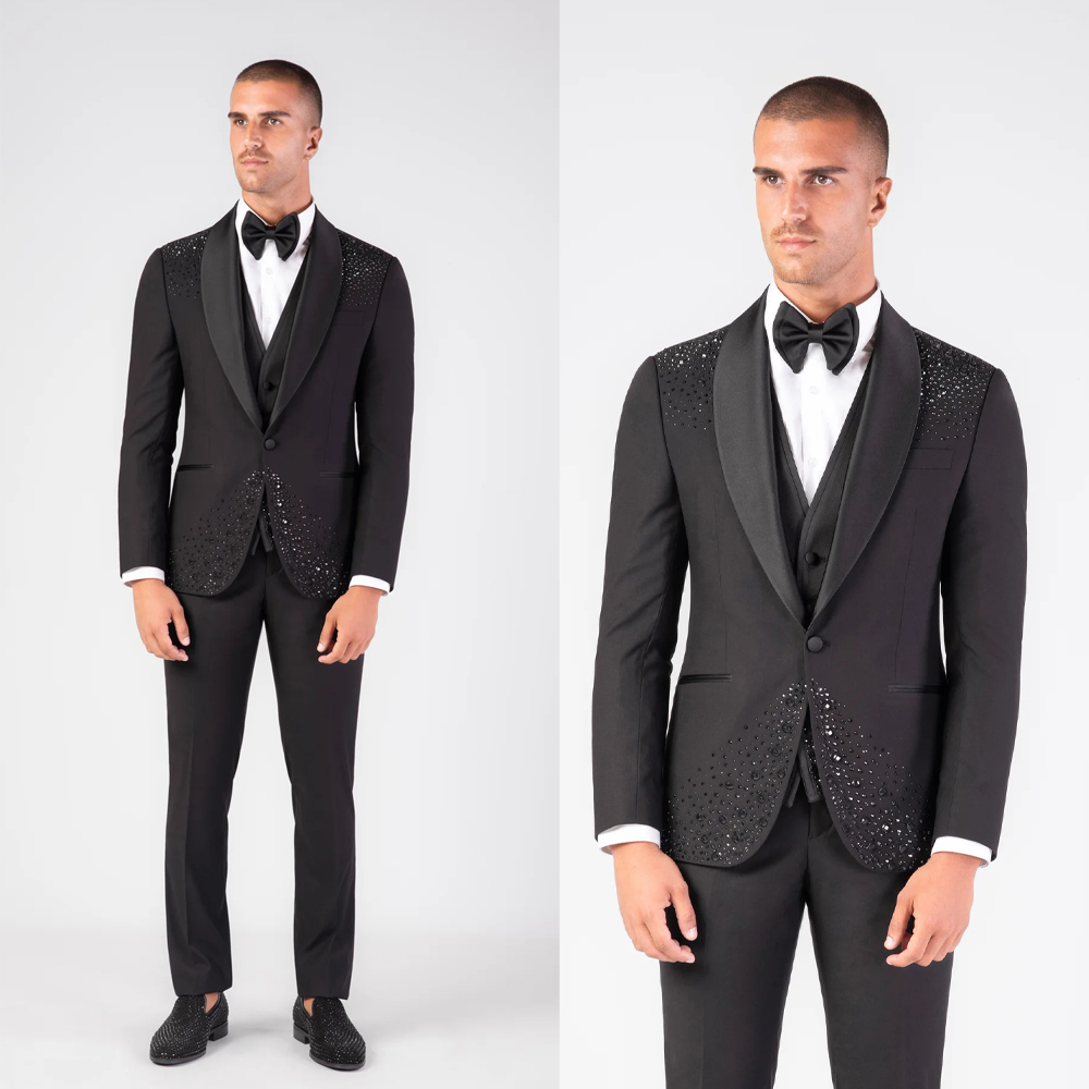 Formal Beaded 2 Pieces Men Suits Shawl Lapel One Button Jacket Sets Loose Fit Prom Male Party Customized Outfits