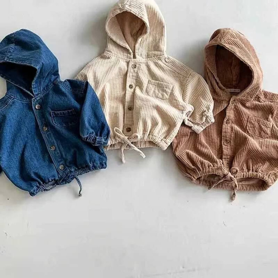 Boys Hoodie 2026 Wt212033 Korean Sle Baby hooded Spring Autumn Hooded Denim Corduroy Casual Jacket New Arrival Fashionable Open Cardigan For Kids Sw