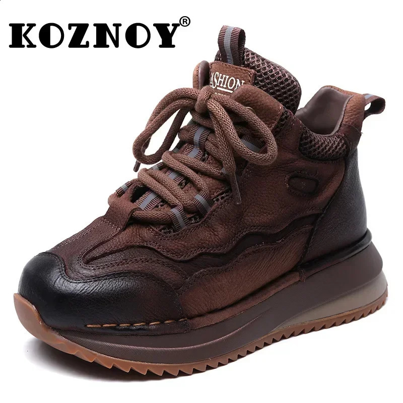 Koznoy 4.5cm Suede Cow Genuine Leather Autumn Ankle Booties Moccasins Women Chunky Sneakers Boots Spring Fashion Chimney Shoes 260917