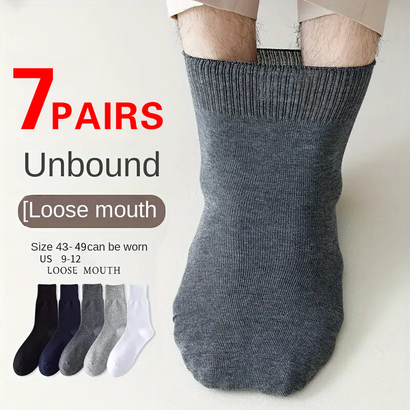 1/7 Pairs Men's Non-Binding Diabetic Socks Soft Breathable Loose Fit For Swollen Feet & Elderly Plus Size 39-48 J260918