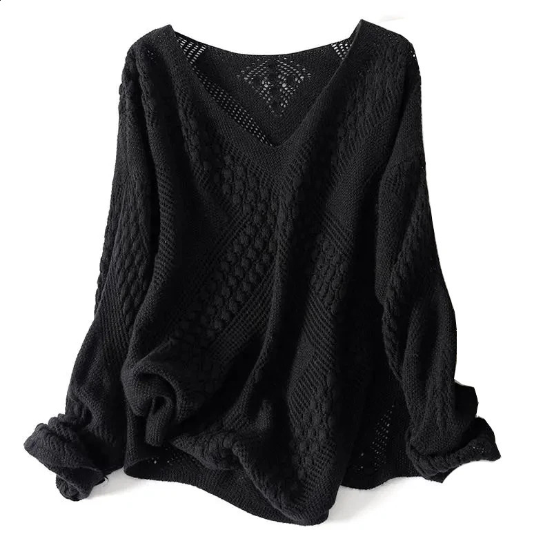 Plus Size 6XL 150kg Autumn Winter Women Long Sleeve Loose Solid Color Sweater Hollow Out Oversized Pullover Casual Knitted Tops 260917