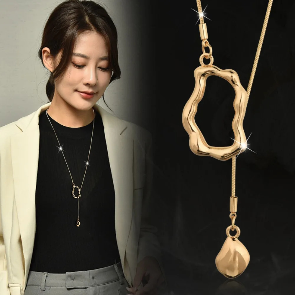 Fashion Simple Geometric Tassels Pull Adjustable Stainless Steel Long Necklace for Women Clothes Collar Jewelry Accessory Gifts 260917