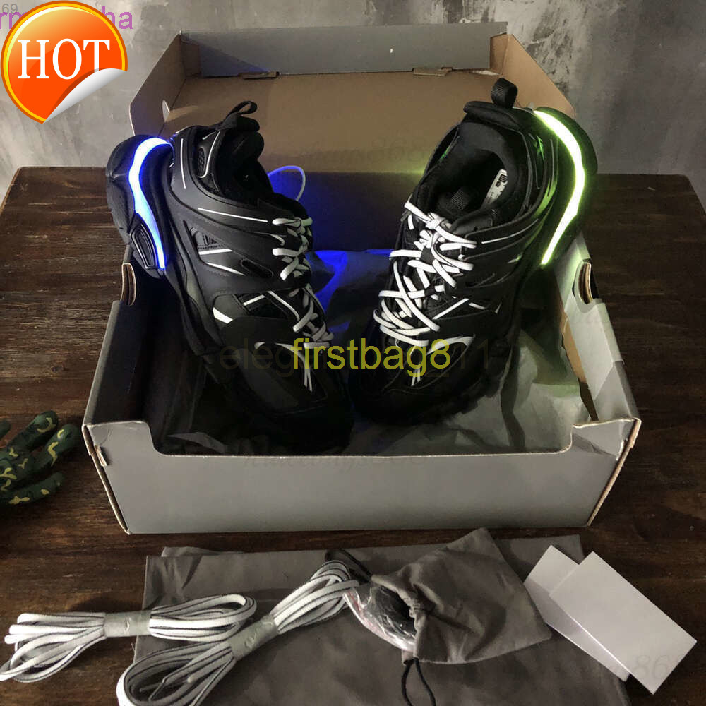 with Box Womens Mens Designer Casual Shoe Track LED Sneaker Grey Blue Gomma Leather Black Pink Trainer Nylon Printed Platform for Men Light 3 30 Tra