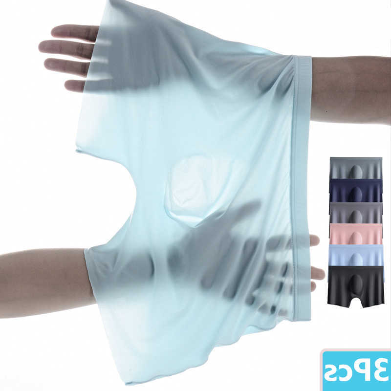 Boxer Underpants 3 Pcs Men's Shorts Ice Silk Panties Seamless Sexy Underwear Men Underpants Panties Male Ultra-thin Breathable Boxer Briefs D26