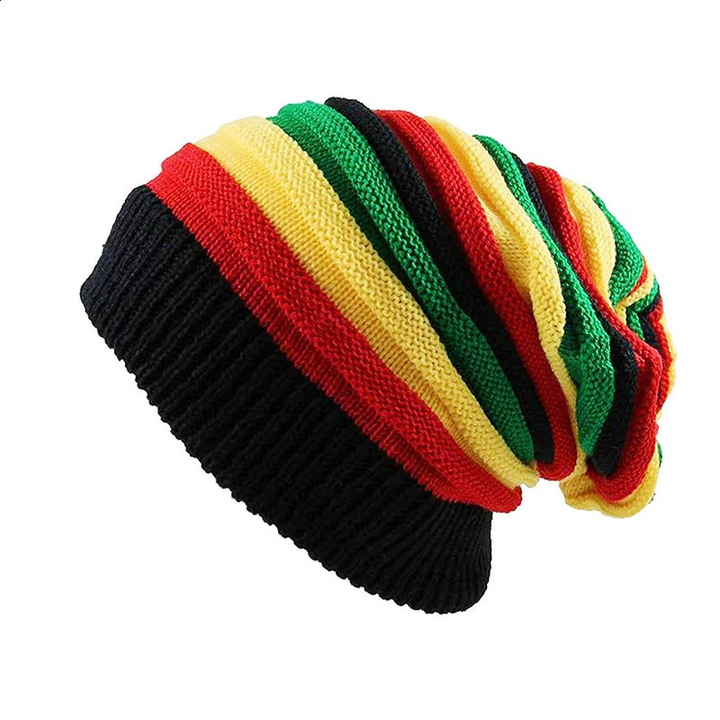 Unisex Knitted Beanie CapJamaica Rainbow Striped Beanies Hats Winter Warm Hip Hop Punk Reggae Skull Hat Rasta Style Gorro 260917