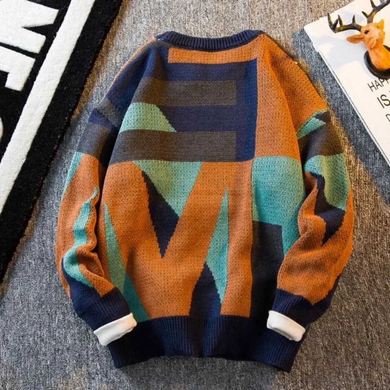 Graphic Crewneck Knitted Sweaters for Men Round Collar Man Clothes Brown Pullovers Order Spring Autumn T Shirt Baggy Tops 260918