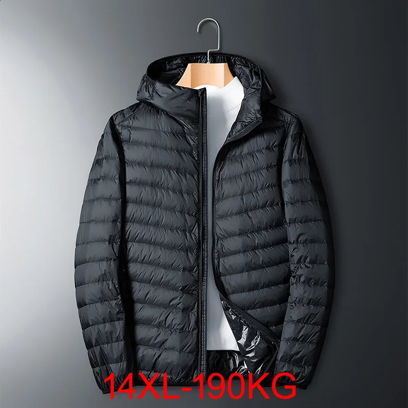 Plus Size thin and light hooded men's down jacket large size coat man puffer plus size winter jacket men 9XL 10XL 11XL 13XL 14XL 260917