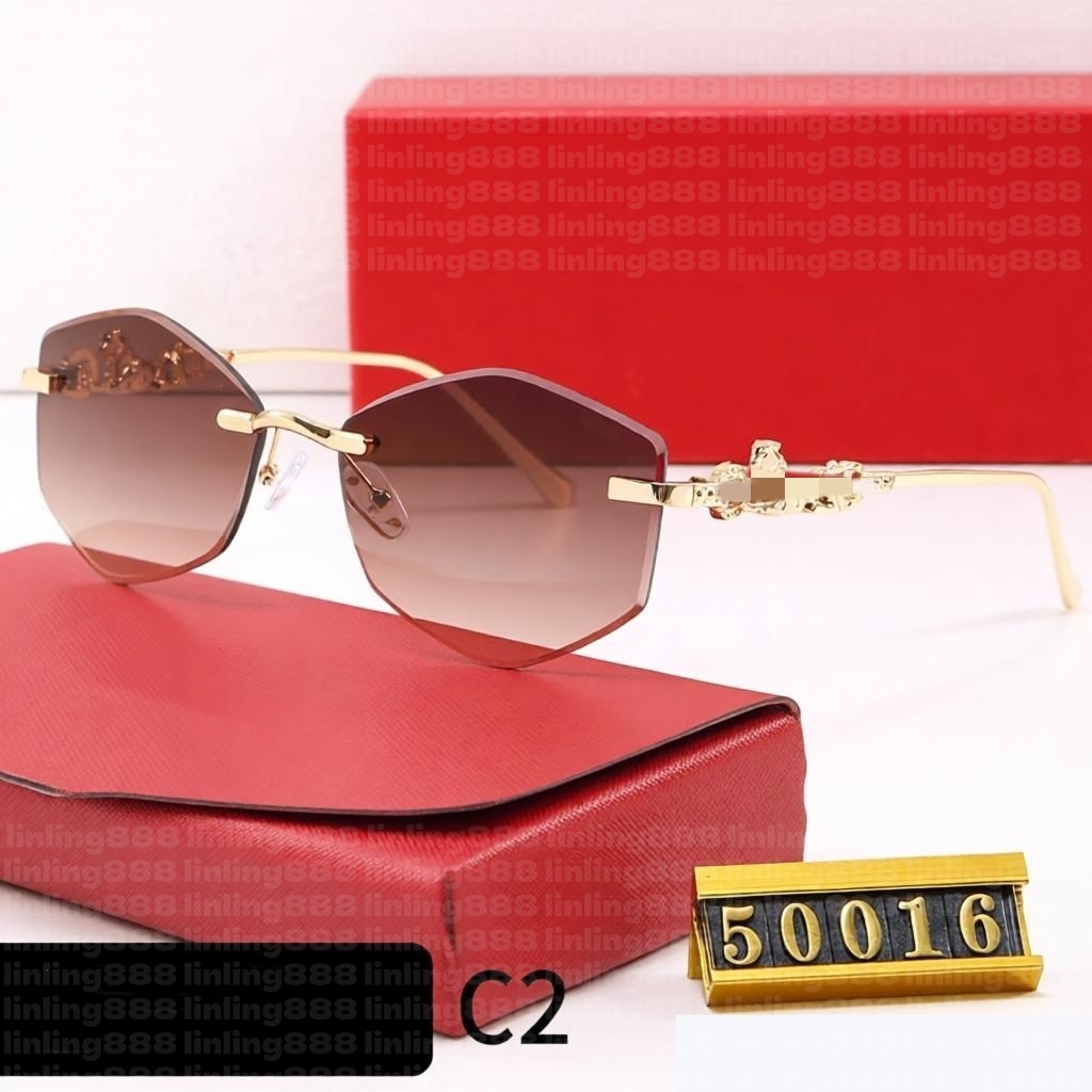 New Rimless Rectangle Vintage Metal Leopard Head Sunglasses Fashion Frameless Tinted Glasses Shades for Women Men Top luxury Sunglasses Brand design