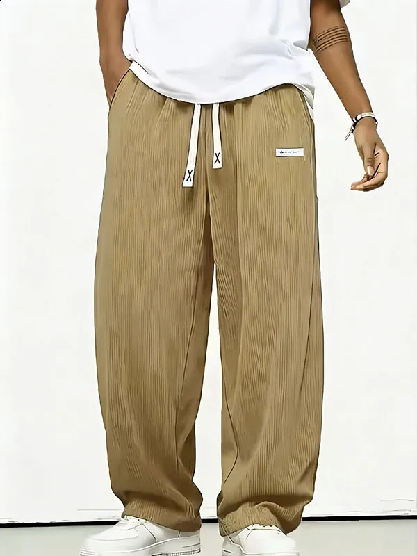 2026Autumn Mens Corduroy Casual Pants Fashion Loose Fit Pants Straight Sweatpants Elastic Waist Drawstring Outdoor Streetwear 260917