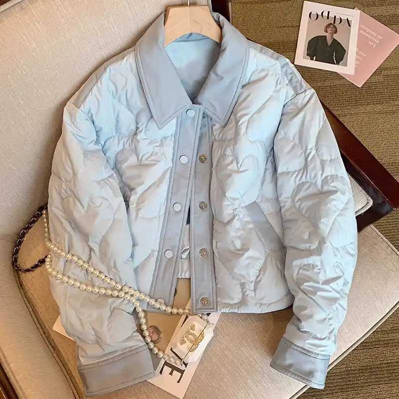 Women Blue Neck Parka Jacket Warm Thicken Outerwear Harajuku Preppy Style Padded Jackets Vintage 2000s Winter Clothes 2025 H260917