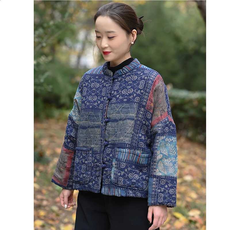 2025 New Arrival Winter Women Warm Thickened Pocket Patchwork Parkas Casual Single Breasted Long Sleeves Cotton Linen Coats J135 H260917