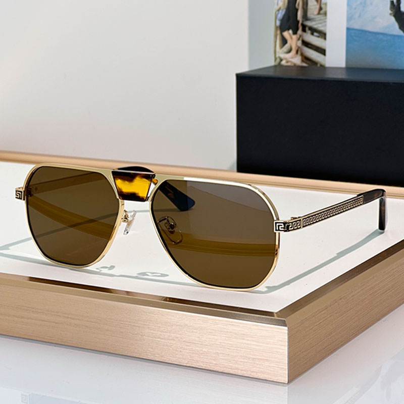 Designer Mens Double Beam Metal Sunglasses VE4522U Dark Brown Lens Metal Maze Tortoise Leg Pilot Sunglasses Fashion Travel High Street Style UV400 W