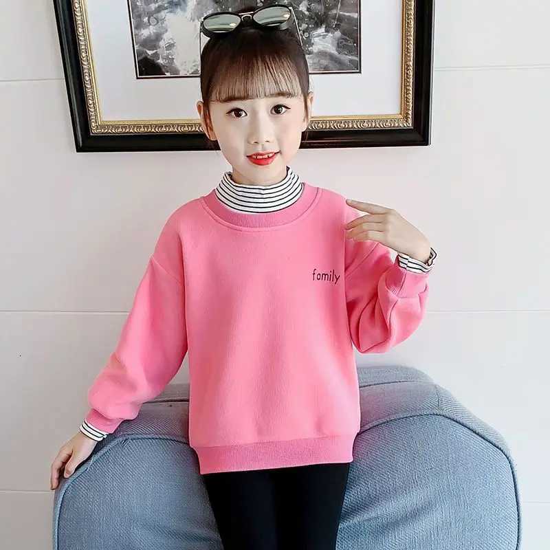 Autumn/Winter New Girls' Faux-two-piece 2025 Thicke Crewneck Pl-on Base Layer Top for Mid-Big KidsW260917