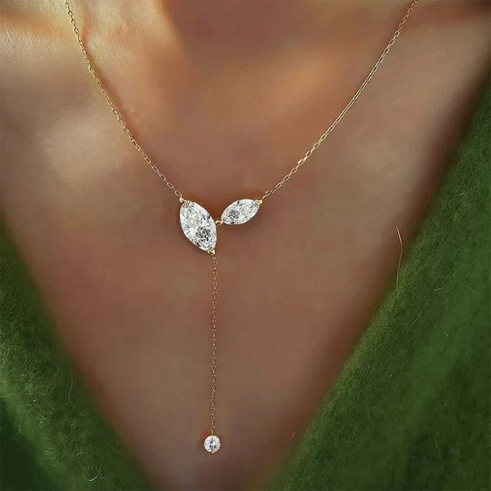 4cttw Marquise Cut Moissanite Lariat Pendant Necklace Lab Diamond Y-Style Long Tassel Neck Chain Women's S925 Sterling Silver Q260916