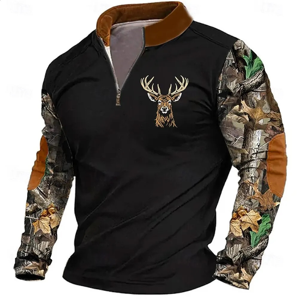 3D Printed Animal Pattern Zipper Sweatshirt For Men Vintage Elk Wolf Pattern Long Sleeve Pullover Autumn Casual Comfortable Tops 260917