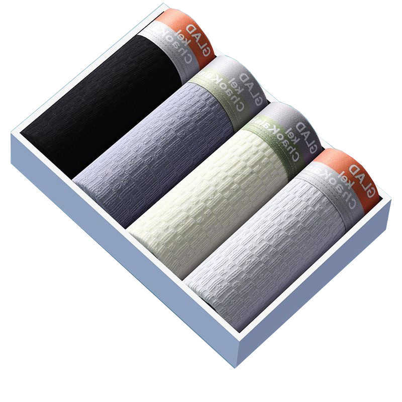 Color 4Pcs Mens Underwear Solid Cotton Men's Boxer Shorts Breathable U Convex Underpants Large Size Comfortable Underpants D260918
