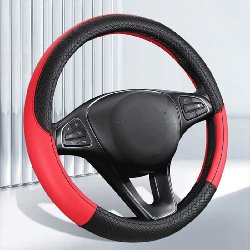 Car Steering Wheel Cover All-Season Universal Anti-Slip Summer Embossed Leather Stitching Breathable Car Interior Handle Cover L26917