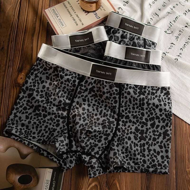 Men's Underwear Black Leopard Underpants Print Starry Sky Ice Silk BoxerShorts Men Quick Drying Breathable Summer Antibacterial Underpants D260