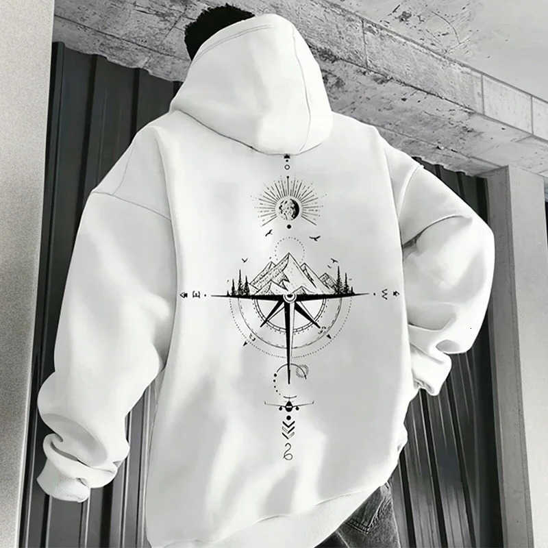 Print Vintage Compass Christmas hoodie Hoodies for Men High Quality Hooded Long Sleeve Pullover All Season Daily Casual Sports Tops Men's Cloth