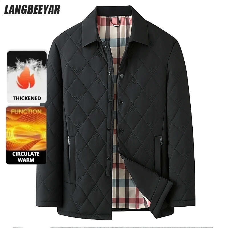 Top Grade Men Parka Jacket Windbreaker Coats Diamond Quilted Bubble Coat Middleaged Winter Warmth TurnDown Collar 260918