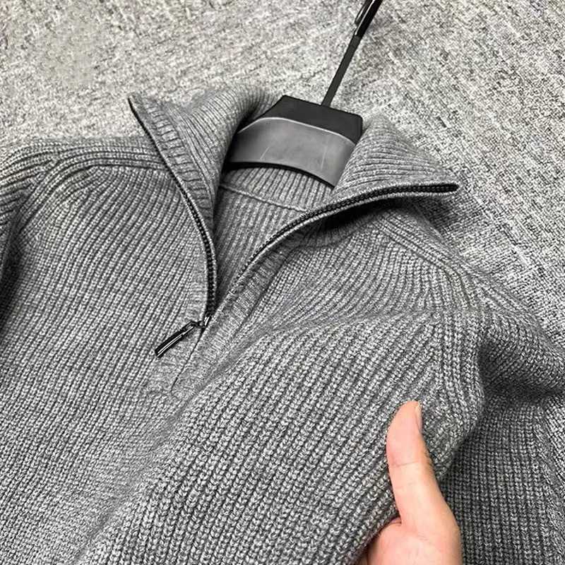 High end fashion half zipper knitted high neck sweater for autumn and winter new thickened warm and casual solid color pullover S2609185Z24