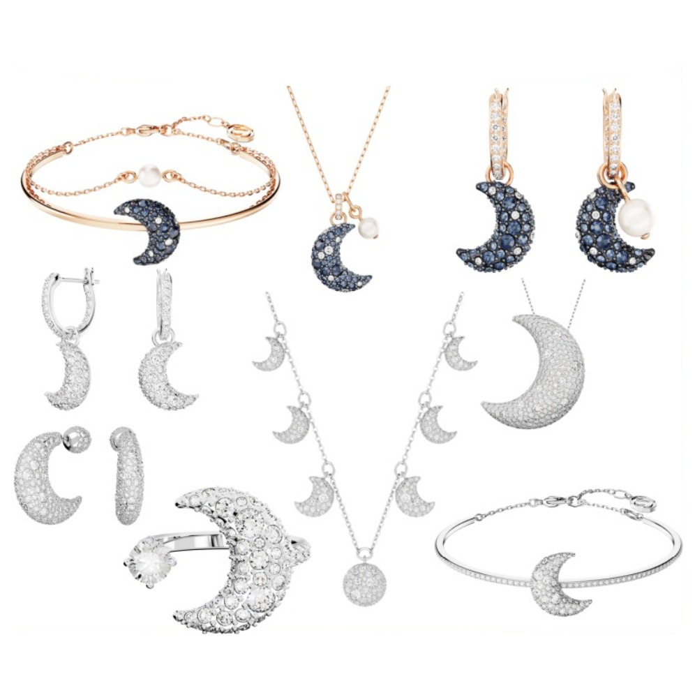 Designer Moon Pearl Jewelry Set Women Fashion Luxury Rhinestone Crystal Pave Crescent Necklace Bracelets Earring Elegant Gift Wedding Party Accessor