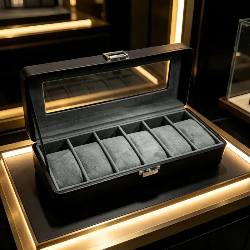 6 Slot Watch Display Box with Clear Window Lockable Leather Watch Organizer Bracelet Box 3Pcs Set for Watch Collectors 260917