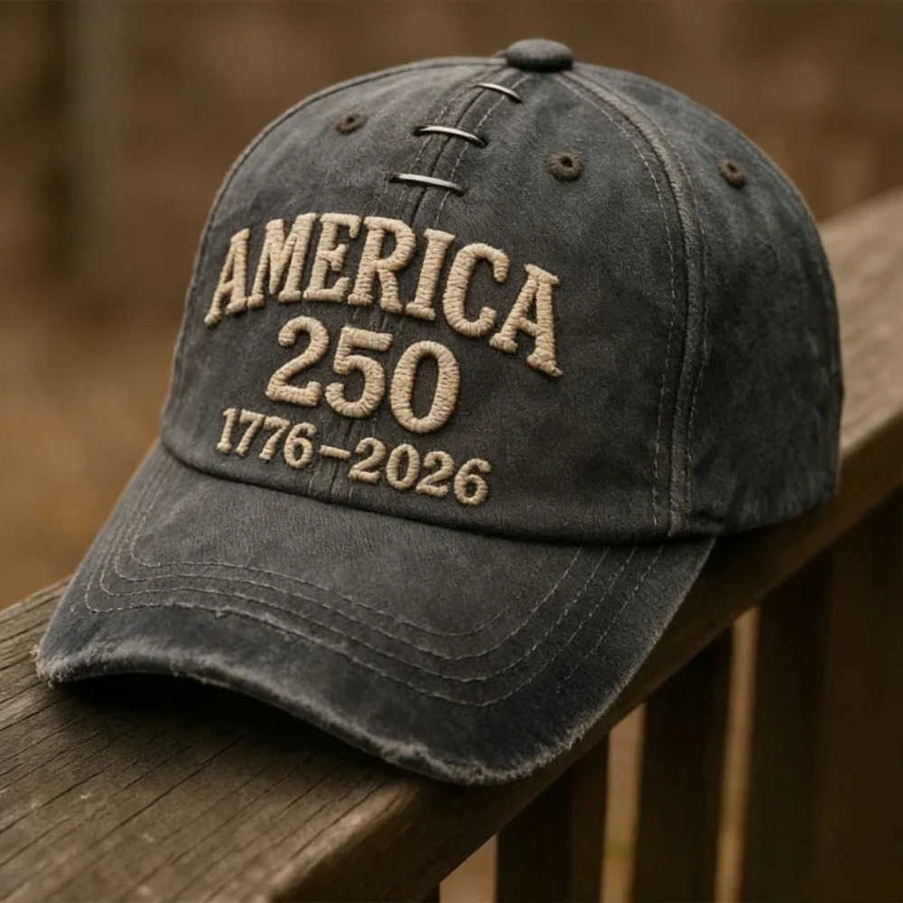 Washed Vintage Custom Gray Hats 'America 250 1776-2026' Embroidered Baseball Cap With Distressed Brim For Casual Patriotic Daily J260917