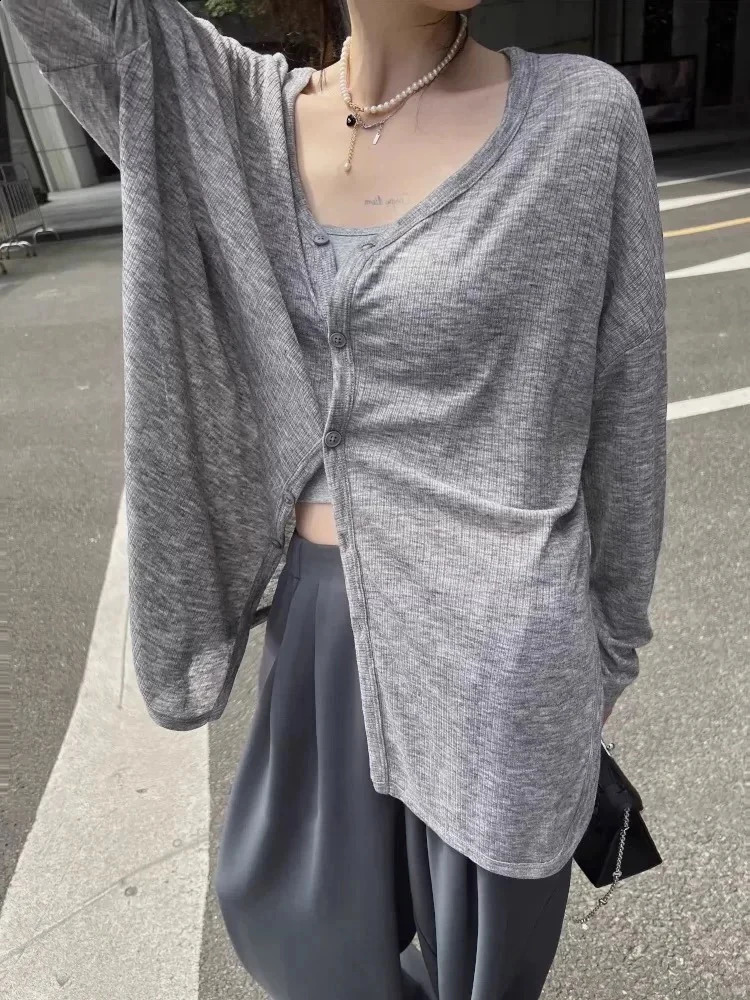 Womens Cardigan Vneck Long Sleeved Female Shirt Jumpers Sun Protection Woman Top Spring Summer Knitted 260918