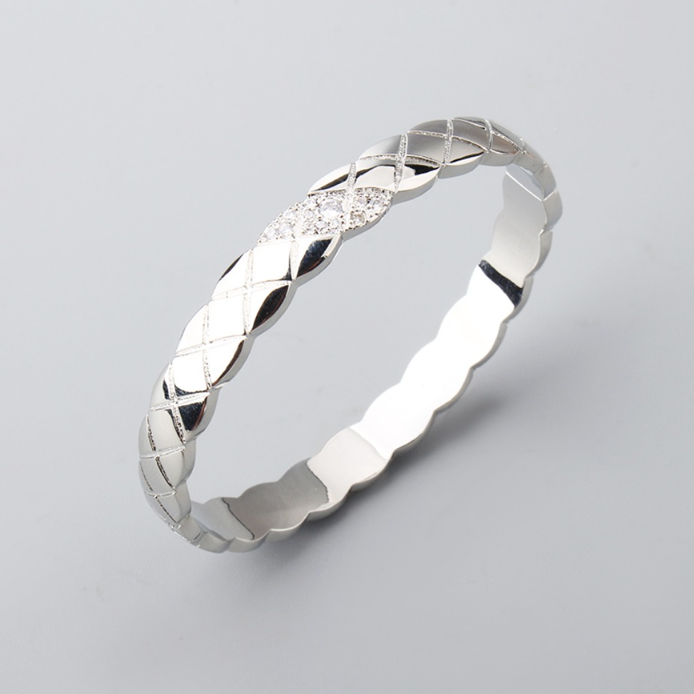 Designer Rhombus Pattern Golden Bangle Set Sparkling Cubic Zirconia Women Matching Ring Fashion Jewelry Gifts