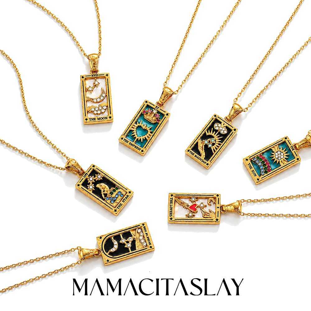 MamacitaSlay 316L Stainless Steel Coloeful Tarot Necklace Zircon Star Moon Sun Lovers Magiclan Knight Empress Necklace For Women Q260916