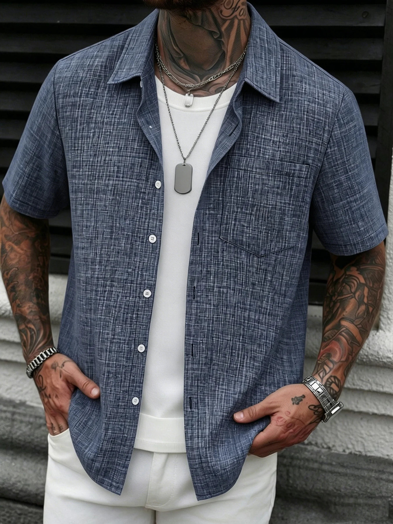 Mens Casual Linen Short Sleeve Shirts Drip Outfits Man Outfit Set Clothing Summer Tops For Man 260918