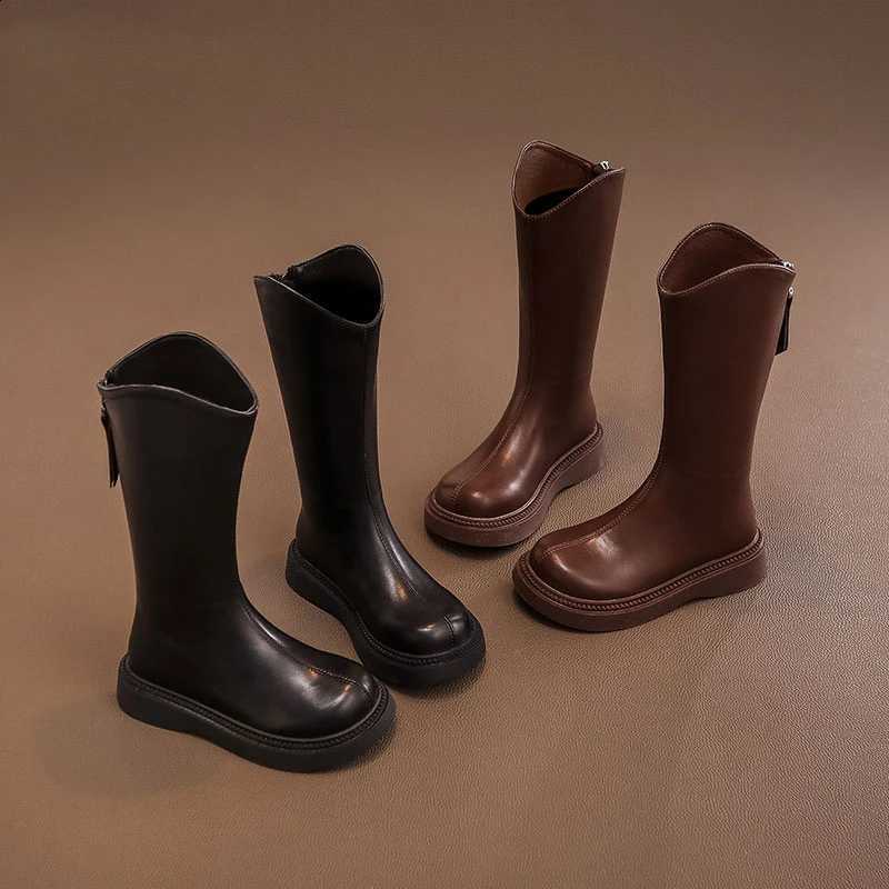 New Kids Boots for Girl Trend Fashion Children Causal Princess Long Boots Black Brown School Round-toe Toddlers Mid-calf Boots X260917