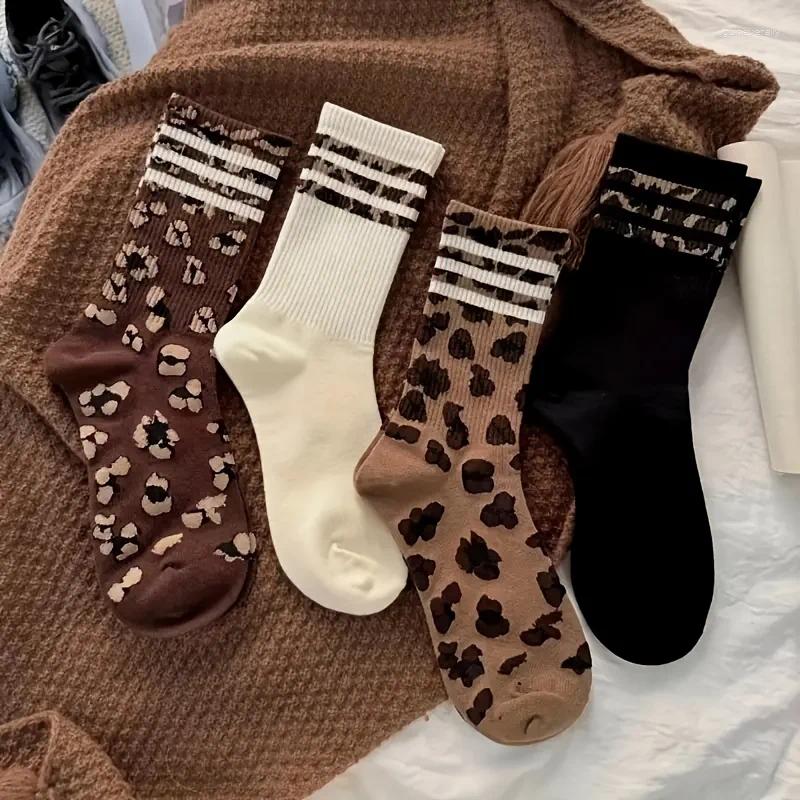 Pairs/Women's Fashion Mid-Knee Socks Striped Leopard Print Pattern Trendy Women's Comfortable Soft Sports
