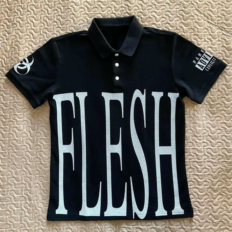 Hip Hop Y2K Polo Shirt Print Rock Goth Oversized T-shirt Button-down Collar Shirt Punk Casual Tee and Fashionable 260917