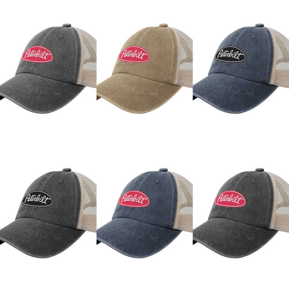 Mesh Peterbilt Truck Racing Print Baseball Caps Vintage Washed Cotton Distressed Trucker Hat Low Profile Cap Breathable Sun Hats J260917